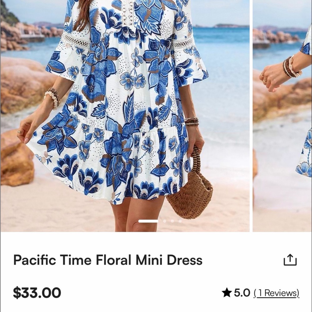 NEW ! Cupshe Blue and White Floral Midi Dress - Picture 15 of 15